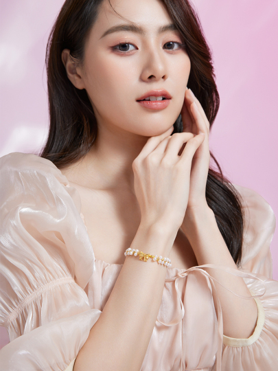 パールと金の可愛いブレス Zlf ゴールドパールブレスレット 女性用 リボン プリンセス