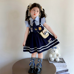 Girls' Summer Dress Rabbit Police Officer Dress 2026 New Children's Preppy Style Dress Fashionable Little Girl Princess Dress