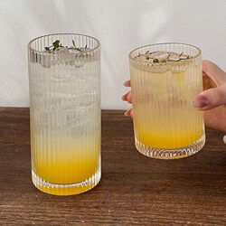 High-Quality Vertical-Striped Glass Cup, American Latte Coffee Cup, Juice Cup, Beverage Cup, Household Women's Milk Cup, Water Cup