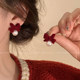 Earrings 2025 new popular high-end red earrings for women with bow earrings ear clips without ear piercings New Year bride