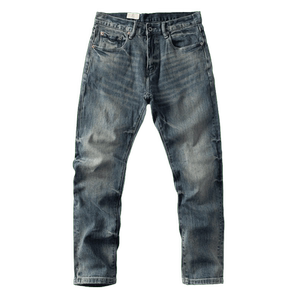 
Heavy khaki slim fit distressed stretch jeans Japanese retro fit small straight casual men's long pants trendy