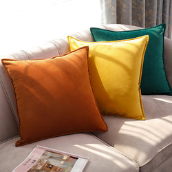 Sofa Cushion, Light Luxury High-End Pillow, Living Room Pillow Cover, Headboard Velvet Orange Solid Color High-End Plush, Without Insert