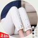 Fashionable nine-point pants high-waisted large-size mother pants slim and slim white stretch middle-aged and elderly women's pants summer thin diamond-inlay