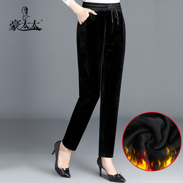 Gold Velvet Mom Pants Autumn and Winter Sports Leisure Pants Middle-aged Women's Clothing Middle-aged Women's Pants Small Foot Straight Pants