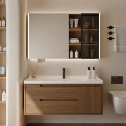 Anran Bathroom's New Walnut-Colored Ceramic Integrated Basin Bathroom Cabinet, Chinese-Style Washbasin and Vanity