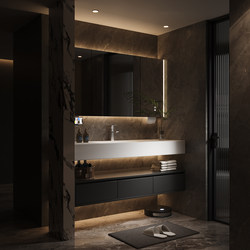 Anran Bathroom Hotel Style Rock Slab Hot-Bent Integrated Basin Washstand Black Bathroom Cabinet Handwashing Basin