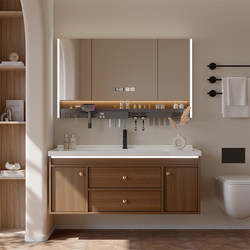 Anzhu Bathroom Antique Style Walnut Ceramic Integrated Basin Bathroom Cabinet Combination Bathroom Hand Wash Basin Wash Basin