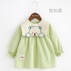 
Girls' Clothes Pure Cotton Cartoon Bear Spring, Summer, Autumn Thin Long Sleeve Children's Dinner Clothes Back Clothes Baby and Toddler Bib