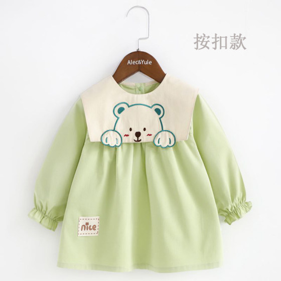 
Girls' Clothes Pure Cotton Cartoon Bear Spring, Summer, Autumn Thin Long Sleeve Children's Dinner Clothes Back Clothes Baby and Toddler Bib