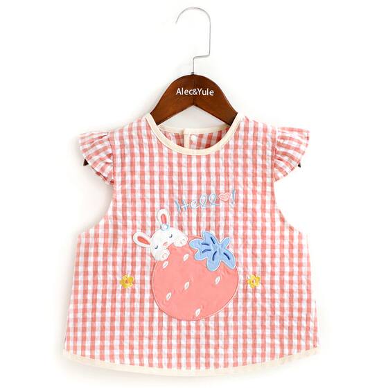 
Girls sleeveless clothes children's spring and summer thin plaid baby waterproof meal clothes anti-dirty baby girl back-wearing protective clothing