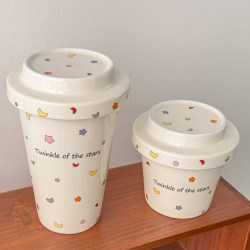 Ceramic Cup, Coffee Cup, Mug, Cup with Lid, Household Large-Capacity Water Cup, Cute Office Ceramic Water Cup