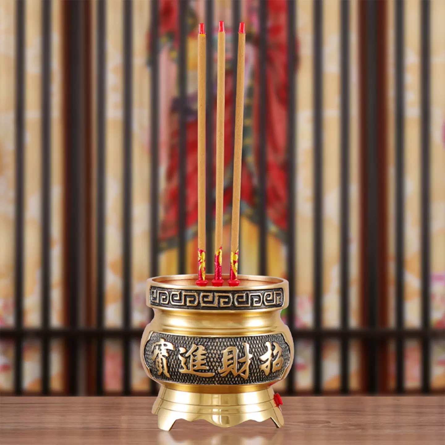 鼎式香炉供香上香家用全铜室内烧香的长方形铜炉关公古风香炉鼎