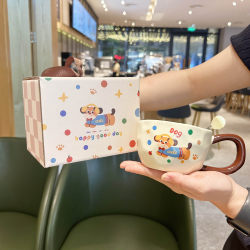 Internet-Famous Cute Puppy and Kitten Mugs, High-Quality Ceramic Cups, Couple's Birthday Gifts, Souvenirs, Breakfast Cups with Lids