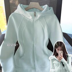 Lulu Slim-Fit Sweatshirt Jacket for Women, Spring Outfit, Regular Shoulder, Early Spring Korean Style, Hooded, Sporty, Waist-Cinching, Short Top