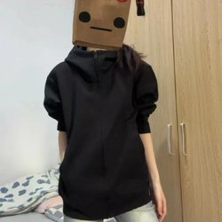 Black High-End Stand-Up Collar Hooded Cardigan Sweatshirt for Women, Loose Casual Autumn and Winter Versatile Lazy Style Zipper Jacket