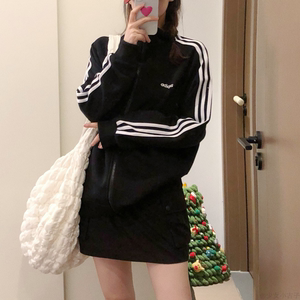 
Adidas Adidas black men's and women's knitted sports casual stand collar windproof jacket DQ3070