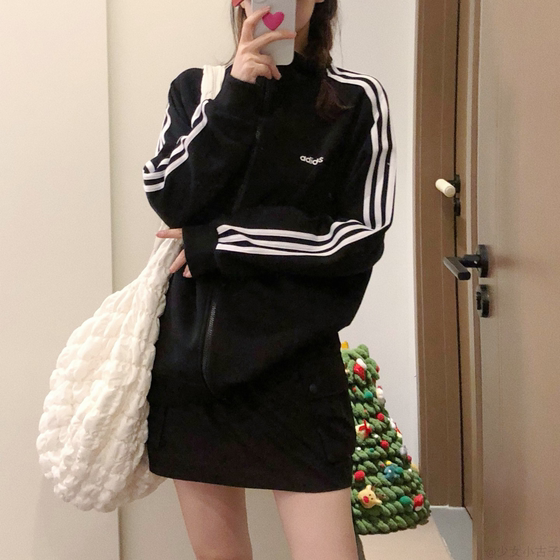 
Adidas Adidas black men's and women's knitted sports casual stand collar windproof jacket DQ3070