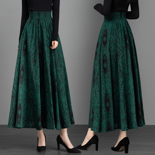 Women Spring Retro Spliced A Shape Cotton Skirt