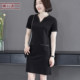 Simple and casual V-neck contrasting webbing loose short-sleeved dress for women's clothes, mother's outfit, new 2025 summer style