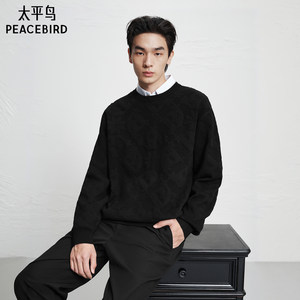 
Peacebird men's clothing black sweater trendy casual round neck sweater full-print pullover fashion sweater trendy