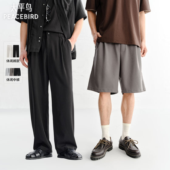 PEACEBIRD Men's Textured Casual Pants 26 Summer Versatile Fashion Commuting Embroidered Medium Pants