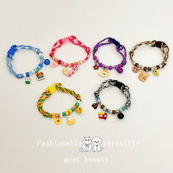 Trendy Instagram Pet Collar with Colorful Contrasting Woven Bell Pendant, Cute Decorative Neckband for Dogs and Cats