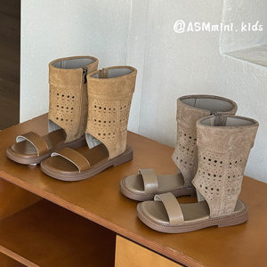 
Korean style genuine leather girls' sandals, medium and large children's Roman shoes, summer 2026 new baby girl sandals, high-top fashion shoes