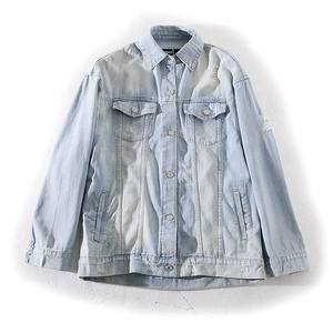 
Spring 2023 Single-breasted metal button casual windbreaker Women's large-size women's ripped old denim jacket B503