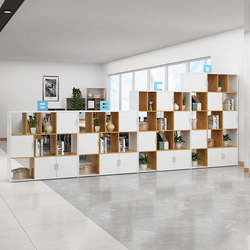 Office Partition Cabinet Wooden Low Cabinet File Cabinet Information Bookcase Grid Cabinet Combination Storage Rack Hollow Display Cabinet