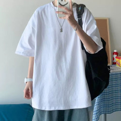 Quarter-Sleeve Summer Trendy Solid Color Pure White Versatile Loose Inner Wear Half-Sleeve Short-Sleeve T-Shirt Men's Base Shirt Top