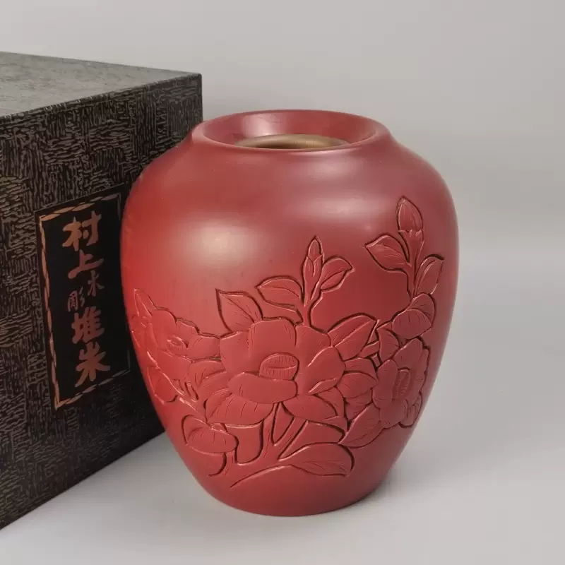 村上堆朱日本漆器花瓶-Taobao