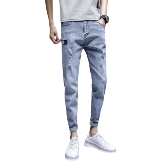 Fall new men's slim-fit jeans with small store feet