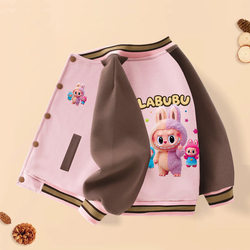 Girls' Clothing Spring and Autumn New Baseball Jacket, Large, Medium and Small Children's Clothing, College Style Casual Tops, Winter Retro Cartoon Jackets