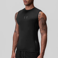 Asrv Summer Round Neck Men's Vest American Style Slim Fit Quick-Drying Sleeveless T-Shirt Elastic Running Training Fitness Clothes