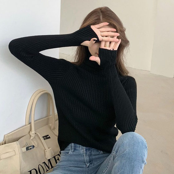 
Gloves Knitted Sweater Thickened Women's 2024 Winter Solid Color Turtleneck Finger Guard Bottoming Shirt Finger Long Sleeve Hook Finger Sweater