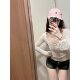 A Korean girl ~ Hot girl is purely slim and big round neck perspective sun protection white thin T-shirt
