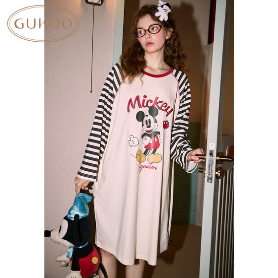 
Gukoo/Gutshell Nightgown Women's Spring and Autumn Disney Co-branded New Pure Cotton Mickey Homewear Nightgown C