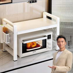 Jiabanshou Kitchen Countertop Microwave Oven Rack Multifunctional Household Oven Double-Layer Telescopic Layered Storage Shelf