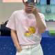 Age-reducing cat print pattern pink pomegranate round neck pure cotton short-sleeved T-shirt for women 2025 new letter top
