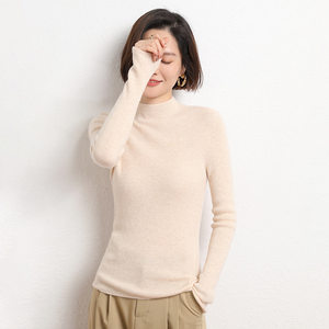 
Red sweater for women in autumn and winter half turtleneck long-sleeved pullover sweater one-inch collar sweater mid-collar thickened bottoming shirt