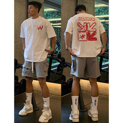 American Pure Cotton Creative Printed T-Shirt Short-Sleeved Men's Summer New Heavy High Street Casual Small Neckline Half-Sleeved Top