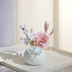 Jingdezhen Ceramic Vase with Handmade Flowers and Blue Plum Blossom Branch Set, Small Fresh Ornaments for Living Room Decoration and Flower Fragrance