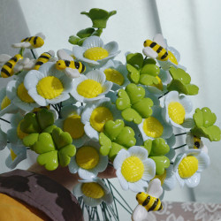Jingdezhen Ceramic Bee Four-Leaf Clover Sun Fresh Handmade Ceramic Iron Rod Flower Home Decoration Ornament