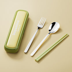 304 Stainless Steel Chopsticks Spoon Portable Tableware Set Student Fork Spoon Chopsticks Set Three-Piece Travel Tableware Set