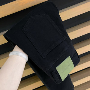 
High-end four-sided elastic/Lycel nine-point jeans for men/pure black Korean slim and versatile stretch-foot pants