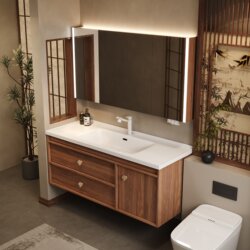 Medieval-Style Bathroom Cabinet with Integrated Ceramic Basin, Washbasin Countertop Cabinet Combination, New Chinese-Style Bathroom Cabinet for the Restroom