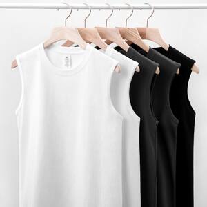 
[Lying Water Home] 220g solid color pure cotton vest men's loose round neck vest outside wearing sleeveless T-shirt top