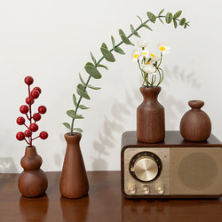 Vintage Wooden Mini Dried Flower Vase Handmade Flower Vessel Study Desk Living Room Ornament Decoration Diffuser Tea House Flower Arrangement