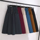 Spring and summer new high -waisted thin waist pine tight waist button decorative pocket design medium long A -line skirt