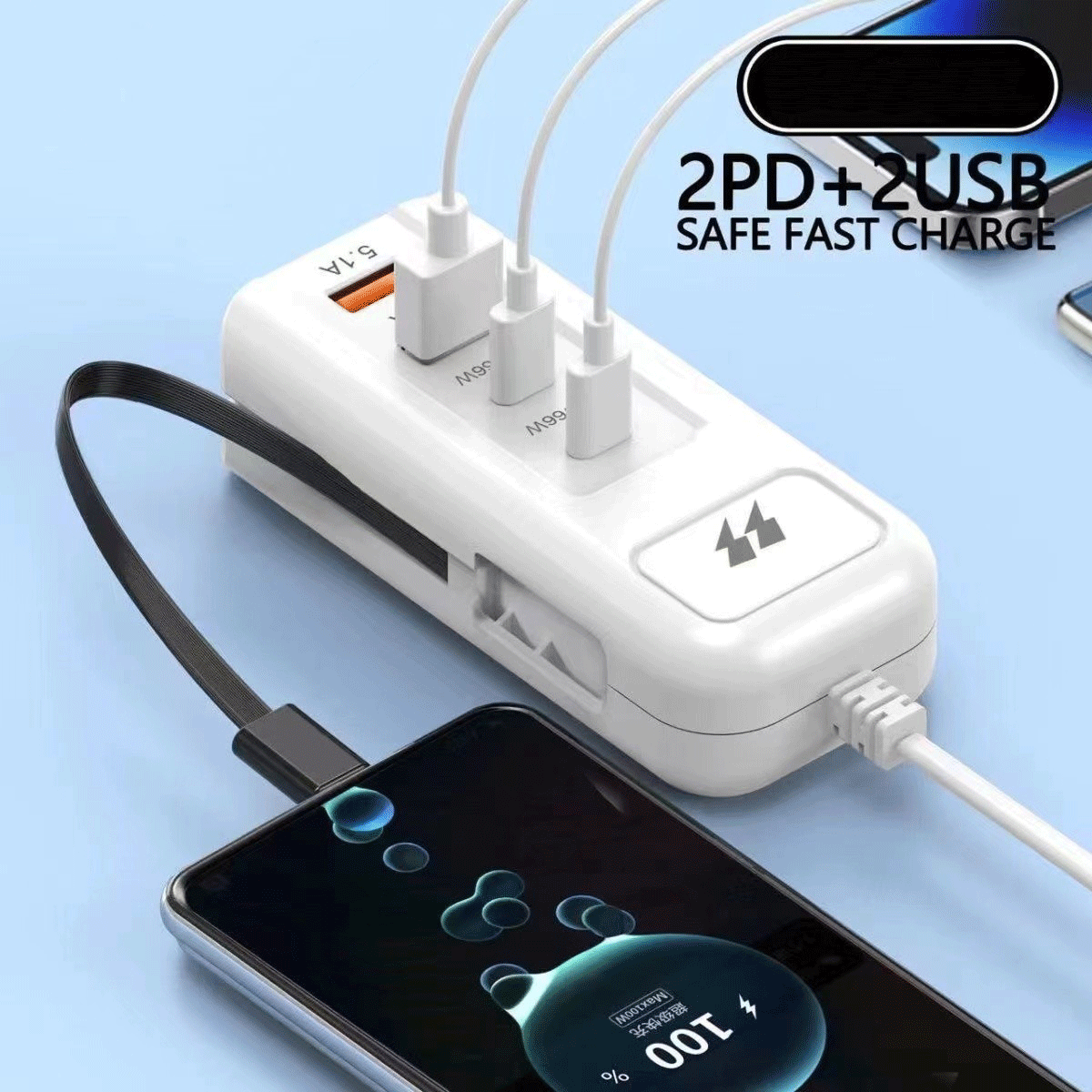 Quick charge 66W super fast charging plugin USB charging strip socket